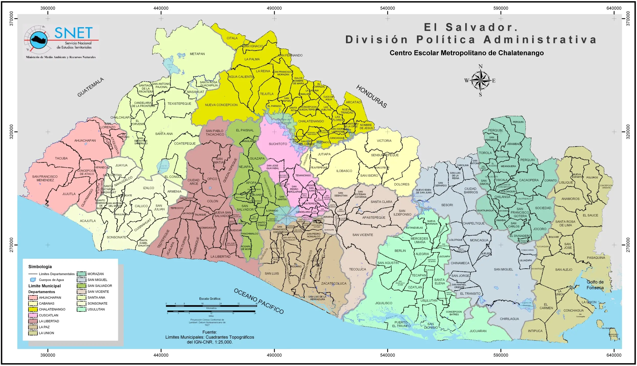 mapa division administrativa de el salvador