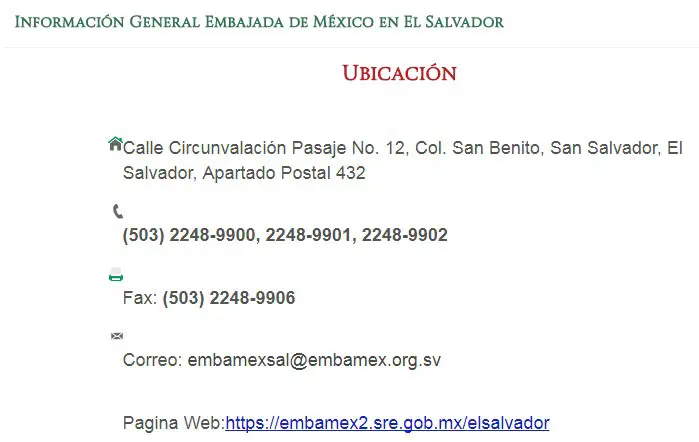 embajada de Mexico en El Salvador ubicacion direccion telefonos