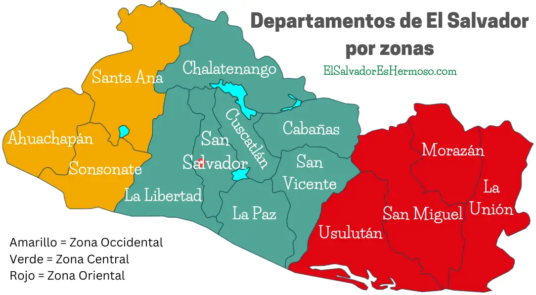 mapa departamentos de el salvador por zonas